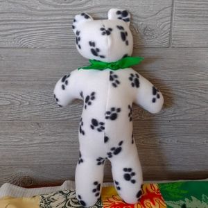 Large Vintage Style Black & White Puppy Print Joy Bear w/ Green Ribbon